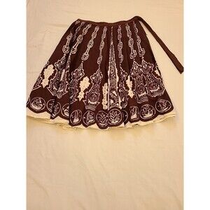 Vtg Girl Talk West L Brown Art Vulvic Fine Cotton Tribal Print Full Skirt Boho